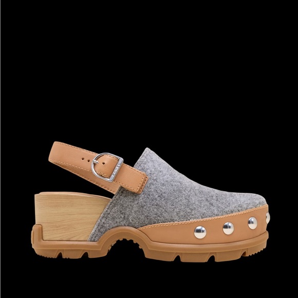 Sorel Grey Felt & Tan Leather Clog Sandals - Picture 4 of 9